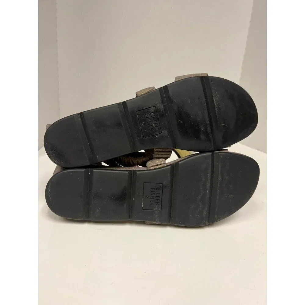 Eileen Fisher Gold Stretch Sandal Rubber Sole Shoes Women's Size 8